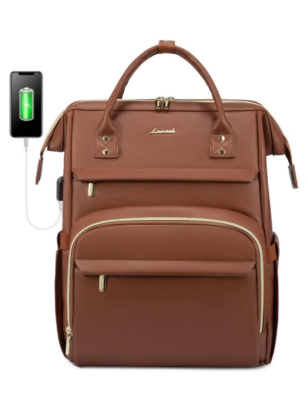 PU Leather Laptop Backpack Women 15.6 inch Travel Work Bag USB Port Backpack